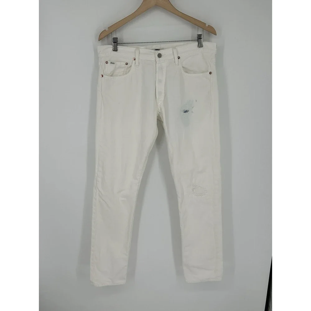 Polo Ralph Lauren The Sullivan Slim Jeans Mens Sz 34x34 Patch Distressed White